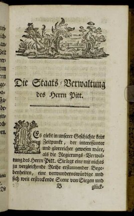 Die Staats-Verwaltung des Herrn Pitt.