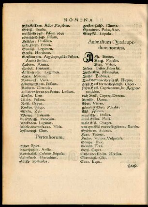 Animalium Quadrupedum Nomina.