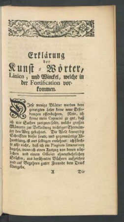 Erklärung der Kunst-Wörter, Linien, und Winckel, welche in der Fortification vorkommen