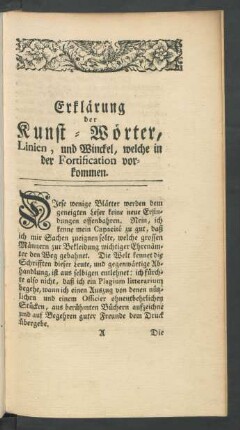 Erklärung der Kunst-Wörter, Linien, und Winckel, welche in der Fortification vorkommen
