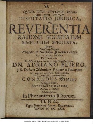 Disputatio Iuridica, De Reverentia Ratione Societatum Simplicium Spectata