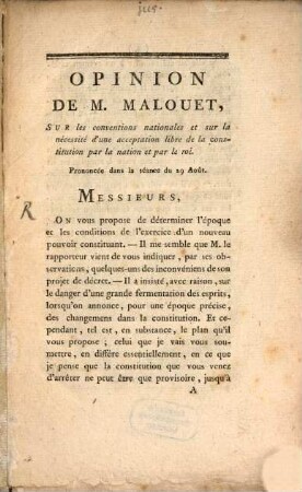 Opinion ... sur les conventions nationales ...
