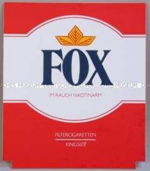 Werbeschild für "Fox"-Zigaretten