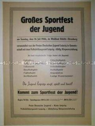 Maueranschlag mit Ankündigung eines FDJ-Sportfestes in Leipzig