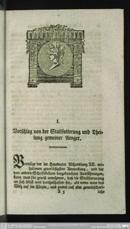 Vorschlag von der Stallfutterung und Theilung gemeiner Aenger