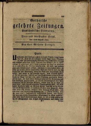Drey und dreißigstes Stück, den 11ten August 1792.