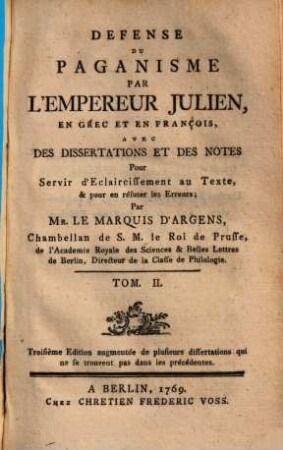Defense du paganisme, 2. (1769). - 214 S.