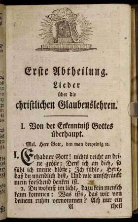 Erste Abtheilung. Lieder über die christlichen Glaubenslehren.