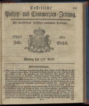 16tes Stueck, Montag den 15ten April 1799