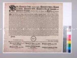 Mandat der Fürsten von Reuß zur Publikation des Edikts von Kaiser Joseph II. vom 10.10.1766 über eine Kammergerichtsreform