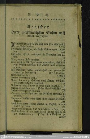 Register Derer merkwürdigsten Sachen nach denen Paragraohis