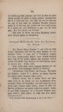 Landgraf Wilhelm IV. über die Duldung der Juden