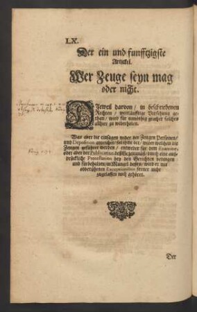 Der ein und funfftzigste Artickel. Wer Zeuge seyn mag oder nicht.