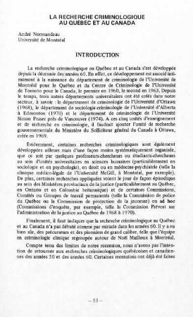 53-69, La recherche criminologique au Québec et au Canada