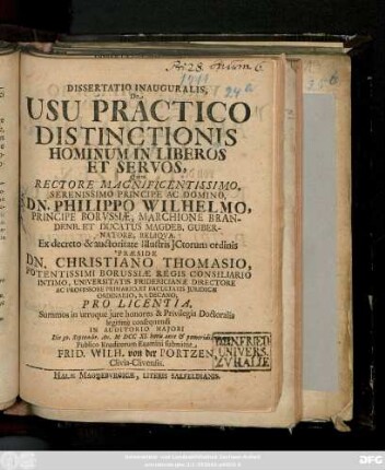 Dissertatio Inauguralis, De Usu Practico Distinctionis Hominum In Liberos Et Servos