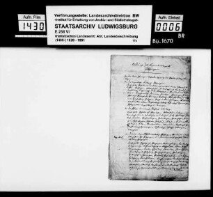 Bericht des Kameralverwalters Kleinknecht über Bildung und Bestandteile des Kameralamtsbezirks Göppingen