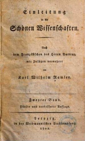 Einleitung in die Schönen Wissenschaften, 2