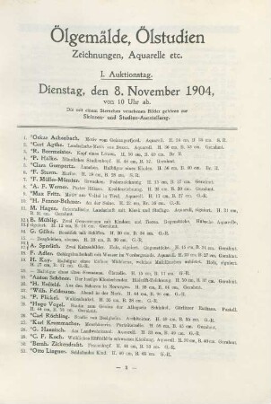 I. Auktionstag. Dienstag, den 8. November 1904, von 10 Uhr ab. ...