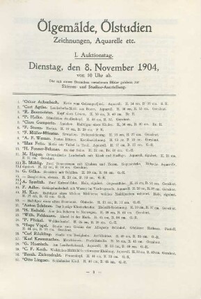 I. Auktionstag. Dienstag, den 8. November 1904, von 10 Uhr ab. ...