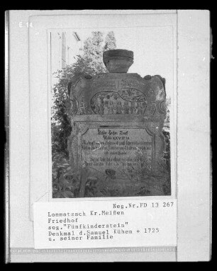 "Fünfkinderstein" , Denkmal des Samuel Kühn : Lommatzsch. "Fünfkinderstein". Denkmal des Samuel Kühen