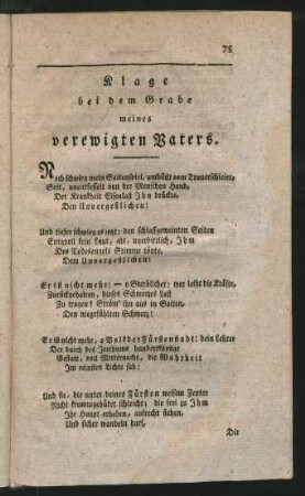 Klage bei dem Grabe meines verewigten Vaters