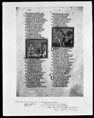 Rudolf von Ems, Weltchronik — Buchseite mit zwei Miniaturen, Folio 15recto