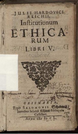 Iulii Hardovici Reichii, Institutionum Ethicarum Libri V.