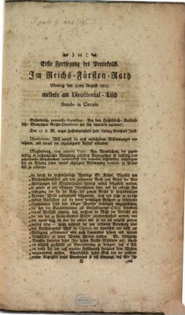 Im Reichsfürstenrath : ... Fortsetzung des Protokolls, 1801