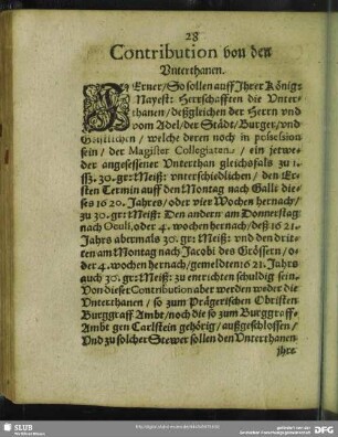 Contribution von den Unterthanen