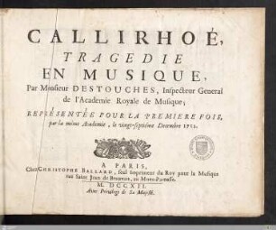 Callirhoé : Tragedie En Musique