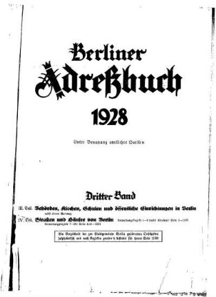 Berliner Adreßbuch 1928 Dritter Band