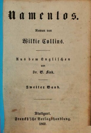 Namenlos : Roman von Wilkie Collins. Aus dem Englischen von G. Fink, 2