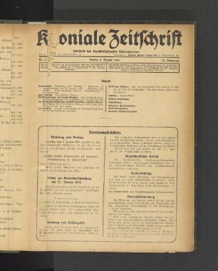 Nr. 1. Berlin, 2. Januar 1914. 15. Jahrgang.
