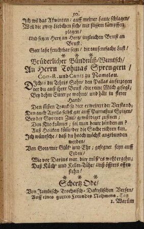 Brüderlicher Bündnüß-Wuntsch An Herrn Tohmas Sprengern ...