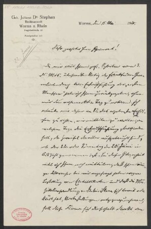 Brief an B. Schott's Söhne : 15.05.1920