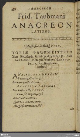 Frid. Taubmani Anacreon Latinus