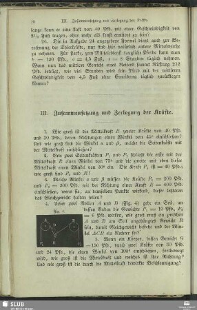 III. Zusammensetzung und Zerlegung der Kräfte