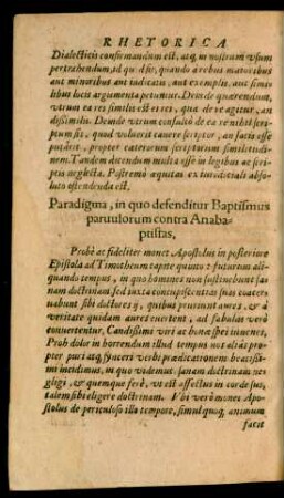 Paradigma, in quo defenditur Baptismus parvulorum contra Anabaptistas.