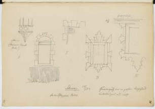 Fenster und Erker an der Pfleggasse, Schwaz: Details (aus: Skizzen- und Fotoalbum 13)