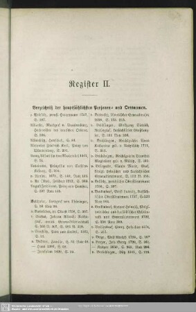 Register II. Verzeichniß der hauptsächlichsten Personen- und Ortsnamen