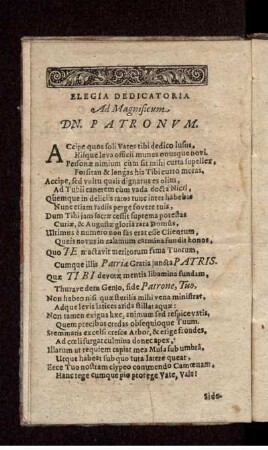 Elegia Dedicatoria Ad Magnificum Dn. Patronum