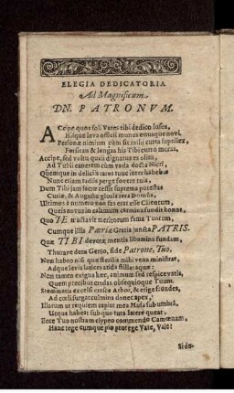 Elegia Dedicatoria Ad Magnificum Dn. Patronum