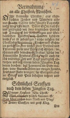 Vermahnung an alle Christen-Menschen.