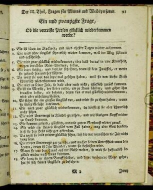 Ein und zwanzigste Frage, Ob die verreiste Person glücklich wiederkommen werde?