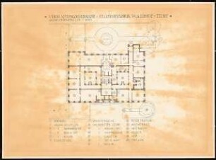 Verwaltungsgebäude der Zellstoff-Fabrik Waldhof, Tilsit: Grundriss Untergeschoss 1:200