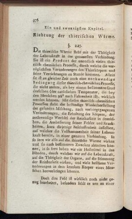 Ein und zwanzigstes Kapitel. Richtung der thierischen Wärme.