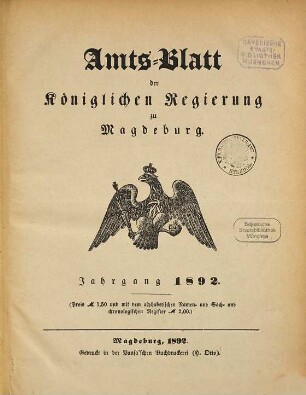 Amtsblatt der Regierung zu Magdeburg. 1892