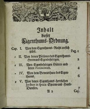 Inhalt dieser Eigenthums-Ordnung.
