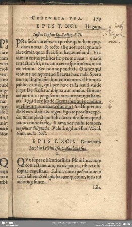 Epist. XCI. Hagam. Iustus Lipsius Jac. Lectio S.D. : [Lugduni Bat. V. Kal. Nov. M.D.XC]