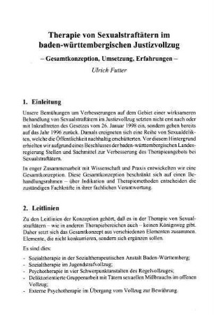 99-104, Therapie von Sexualstraftätern im baden-württembergischen Justizvollzug - Gesamtkonzeption, Umsetzung, Erfahrungen
